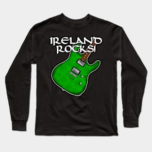 St Patricks Day Electric Guitar Irish Shamrocks Long Sleeve T-Shirt